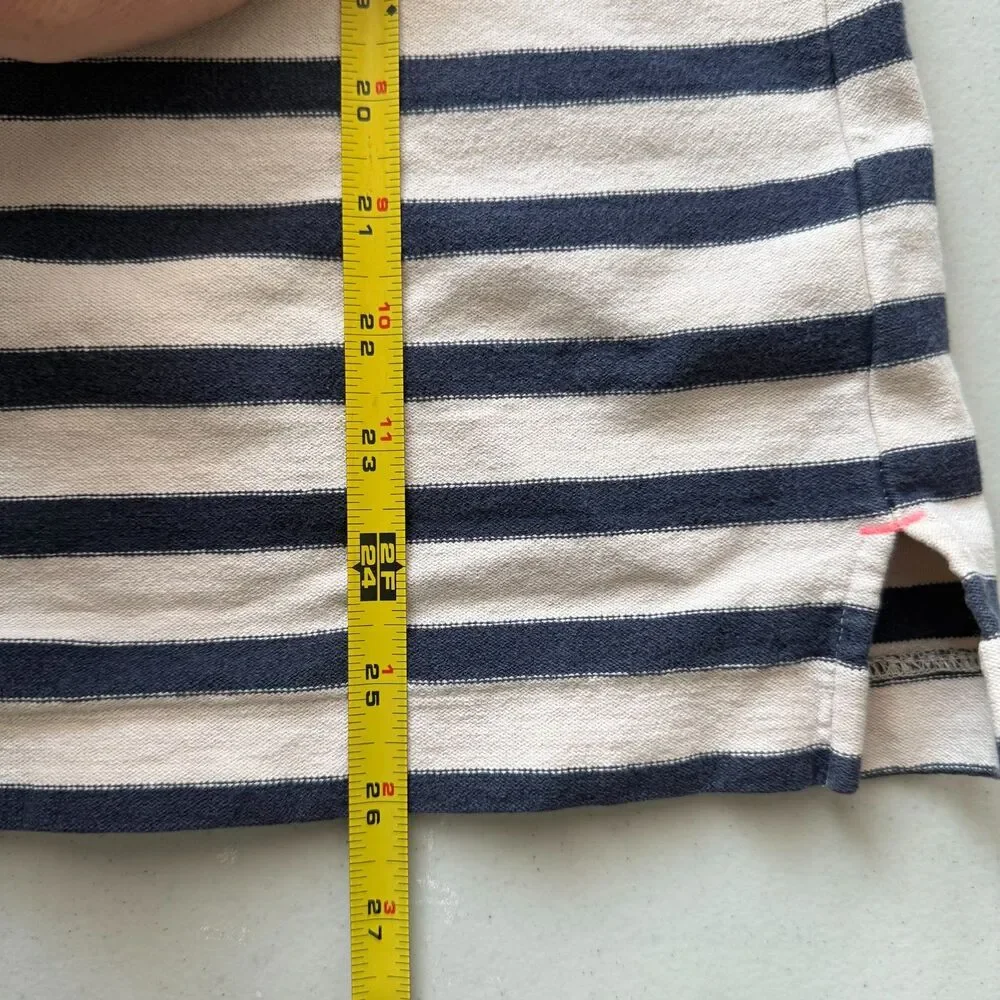 J.Crew Women's M Striped Boatneck Top Cream Navy 3/4 Sleeve Neon Pink Trim Knit